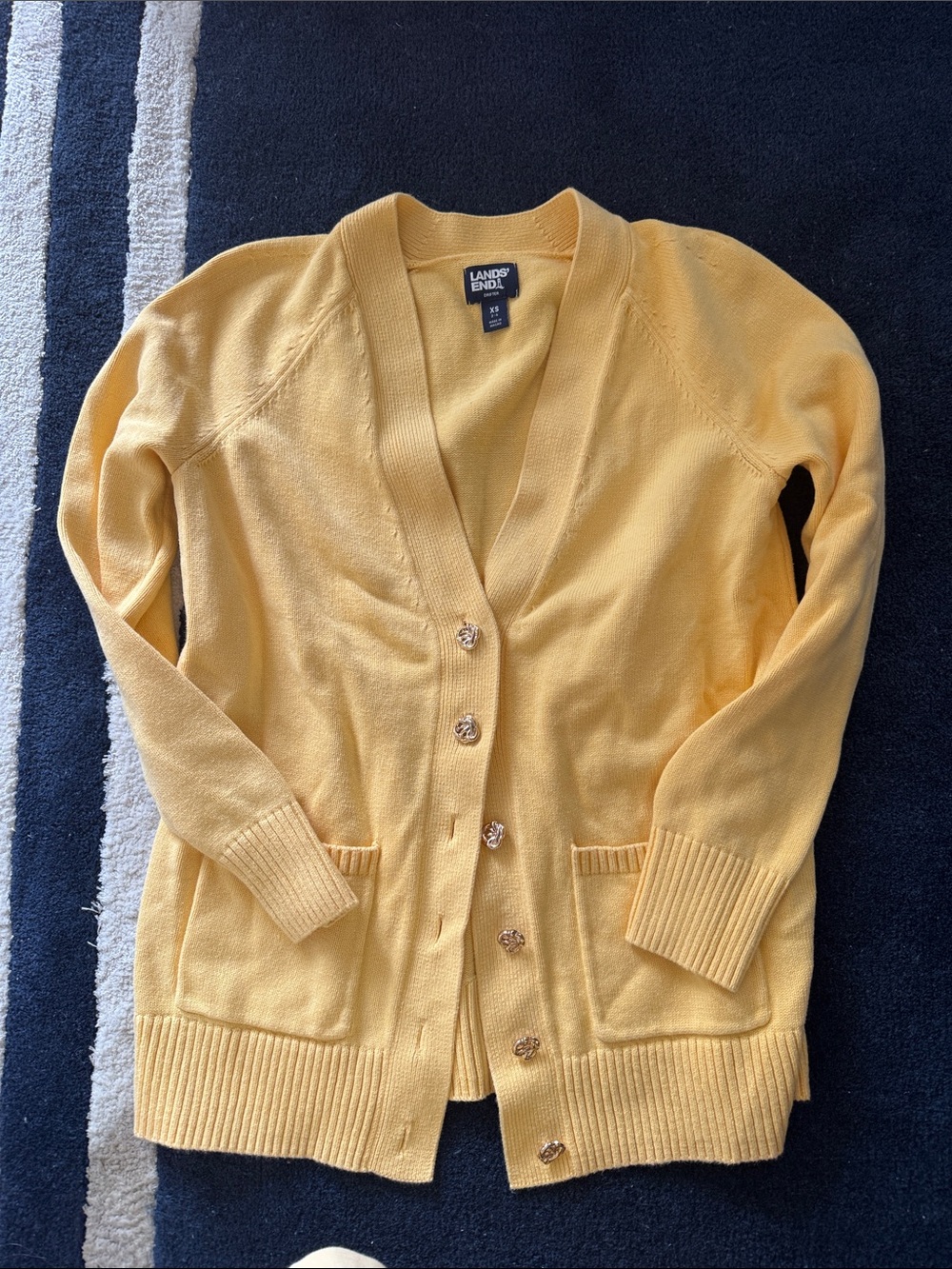 Lands' End Pale Yellow V-Neck Button Front Cardigan